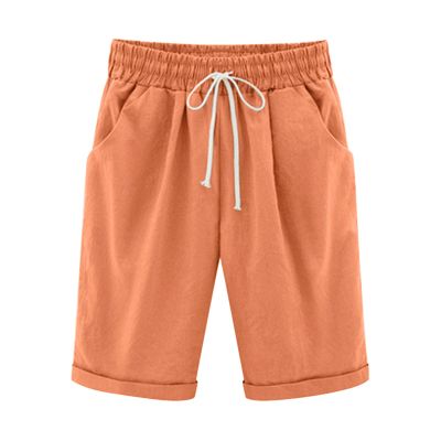 NineFit Basics Bermuda Shorts for Women Knee Length Plus Size Drawstring Shorts Elastic Waist Summer Beach Shorts Vacation Outfits Orange, Small