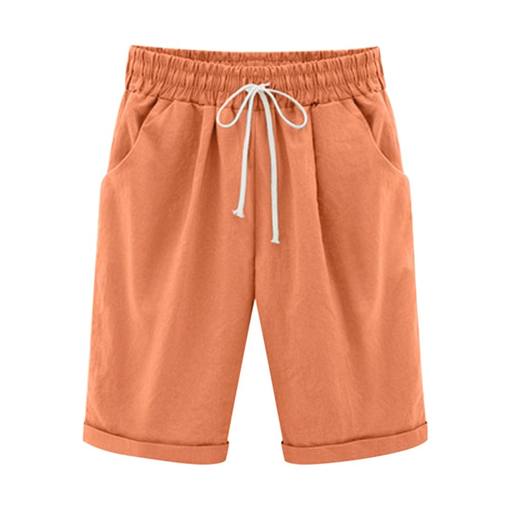 NineFit Basics Bermuda Shorts for Women Knee Length Plus Size Drawstring Shorts Elastic Waist Summer Beach Shorts Vacation Outfits Orange, Small