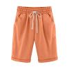 NineFit Basics Bermuda Shorts for Women Knee Length Plus Size Drawstring Shorts Elastic Waist Summer Beach Shorts Vacation Outfits Orange, Small view 1