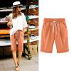 NineFit Basics Bermuda Shorts for Women Knee Length Plus Size Drawstring Shorts Elastic Waist Summer Beach Shorts Vacation Outfits Orange, Small view 2