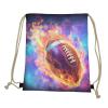 PJHEQOXE Purple Foldable Backpack,Girls Boys Drawstring Backpacks Drawstring Bags Bulk for Elementary Cool Bookbags for Kids Over 8 Years, Burning Football view 3