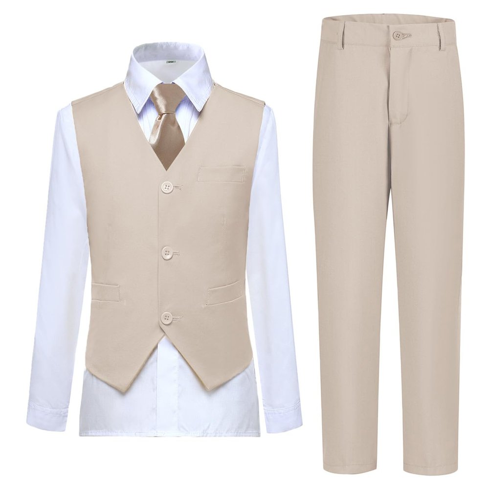 Boys Suit Wedding Suits Vest and Pants Set for Toddler Little Boy Kids Prom Tuxedo Suit Slim Fit Ring Bearer Outfit Dress Clothes Size 7 Light Champagne