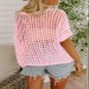 Urchics Womens Crochet Tops Hollow Out Cover Up Short Sleeve Knit Pullover Sweater Cover Up Summer Beach Pink S view 2