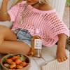 Urchics Womens Crochet Tops Hollow Out Cover Up Short Sleeve Knit Pullover Sweater Cover Up Summer Beach Pink S view 3
