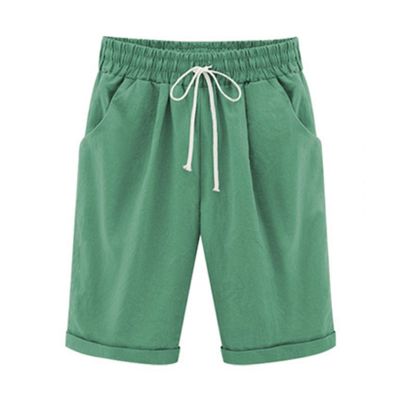 Generic Bermuda Shorts for Women Knee Length Plus Size Drawstring Shorts Elastic Waist Summer Beach Shorts Vacation Outfits Green, 4X-Large