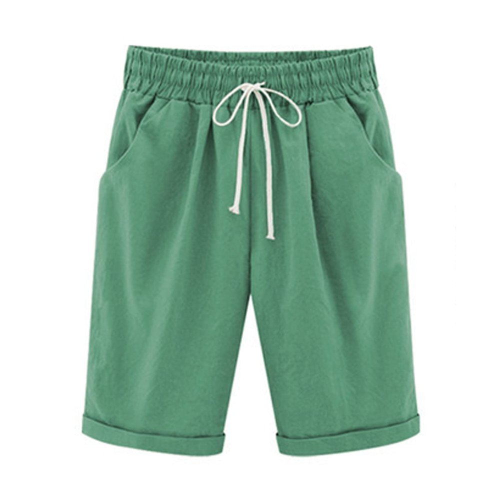 Generic Bermuda Shorts for Women Knee Length Plus Size Drawstring Shorts Elastic Waist Summer Beach Shorts Vacation Outfits Green, 4X-Large