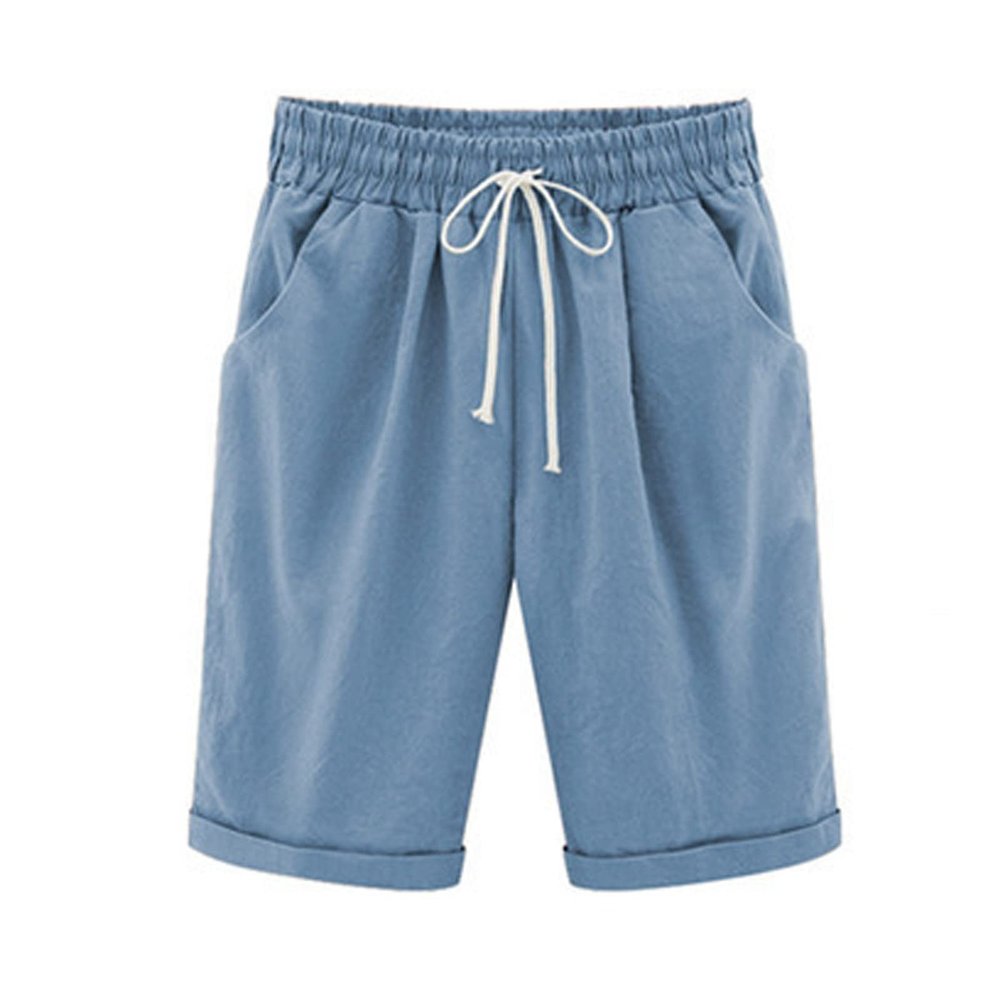 NineFit Basics Bermuda Shorts for Women Knee Length Plus Size Drawstring Shorts Elastic Waist Summer Beach Shorts Vacation Outfits Light Blue, 3X-Large