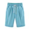 NineFit Basics Bermuda Shorts for Women Knee Length Plus Size Drawstring Shorts Elastic Waist Summer Beach Shorts Vacation Outfits Blue, Small view 1