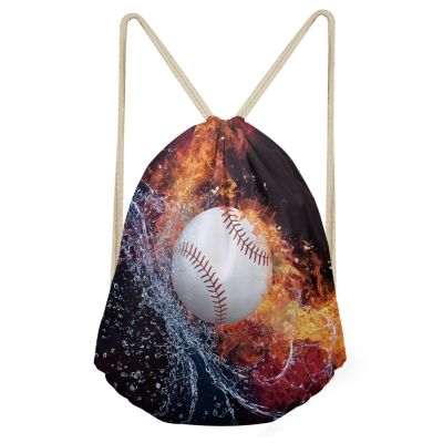 PJHEQOXE Fire Baseball Printed Drawstrings Backpacks Bags for Womens Men,Boys Girls Sackpacks Gym Sport Packs Daypack Large Capacity Shopping Travel Bags