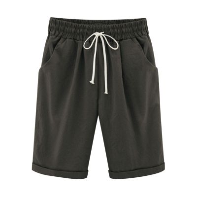 NineFit Basics Bermuda Shorts for Women Knee Length Plus Size Drawstring Shorts Elastic Waist Summer Beach Shorts Vacation Outfits Black, Medium