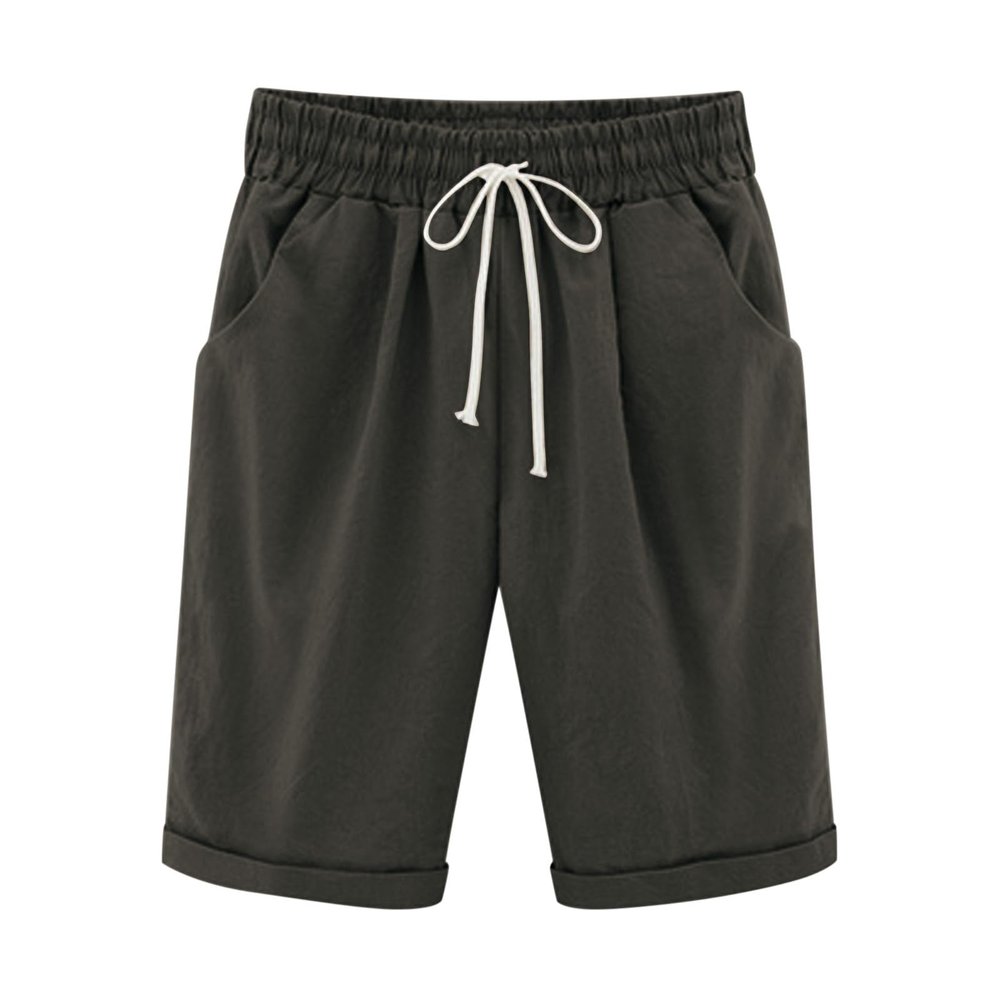NineFit Basics Bermuda Shorts for Women Knee Length Plus Size Drawstring Shorts Elastic Waist Summer Beach Shorts Vacation Outfits Black, Medium