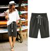 NineFit Basics Bermuda Shorts for Women Knee Length Plus Size Drawstring Shorts Elastic Waist Summer Beach Shorts Vacation Outfits Black, Medium view 2