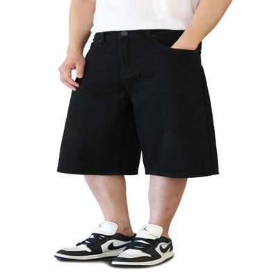 AIRNINE Men's Baggy Fit Jeans Denim Shorts (28 to 44) (Jet Black_2099, 30)