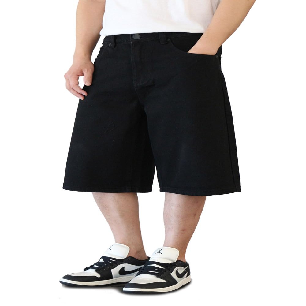 AIRNINE Men's Baggy Fit Jeans Denim Shorts (28 to 44) (Jet Black_2099, 30)