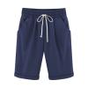 Generic Bermuda Shorts for Women Knee Length Plus Size Drawstring Shorts Elastic Waist Summer Beach Shorts Vacation Outfits Dark Blue, Medium view 1