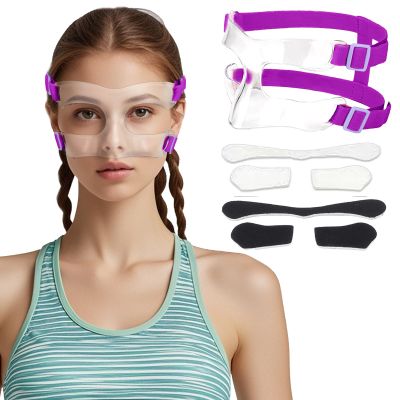 AF01B Women Nose Guard for Broken Nose Adults Adjustable Basketball Soccer Sports Face Shield Mask with Foam Padding for Youths Teens (Purple Open)