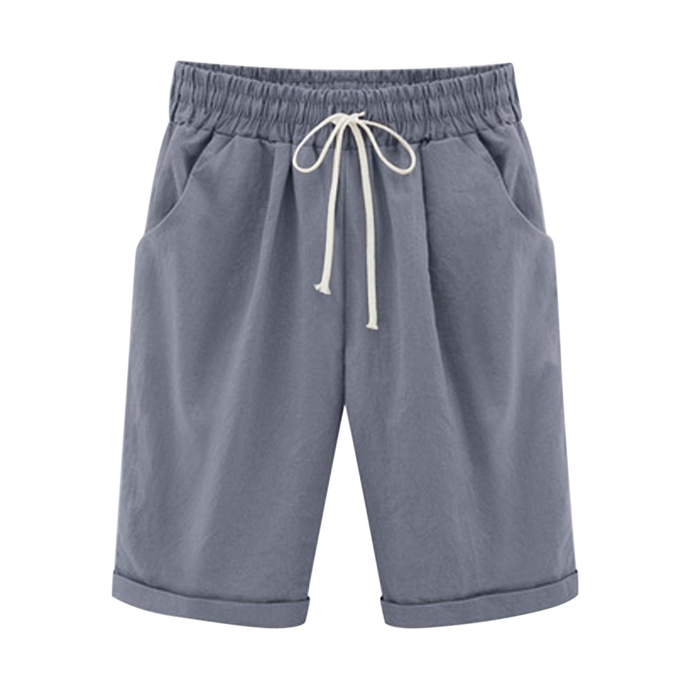 Generic Bermuda Shorts for Women Knee Length Plus Size Drawstring Shorts Elastic Waist Summer Beach Shorts Vacation Outfits Gray, Large