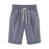 Generic Bermuda Shorts for Women Knee Length Plus Size Drawstring Shorts Elastic Waist Summer Beach Shorts Vacation Outfits Gray, Large view 1