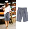 Generic Bermuda Shorts for Women Knee Length Plus Size Drawstring Shorts Elastic Waist Summer Beach Shorts Vacation Outfits Gray, Large view 2