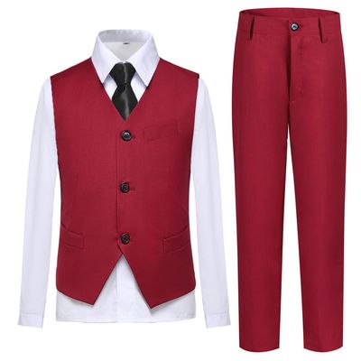 Lycody Boys Suits Kids Burgundy Tuxedo Graduation Suit Vest and Tie Set Toddler Little Boy Dress Clothes for Wedding Christmas Outfit Size 2