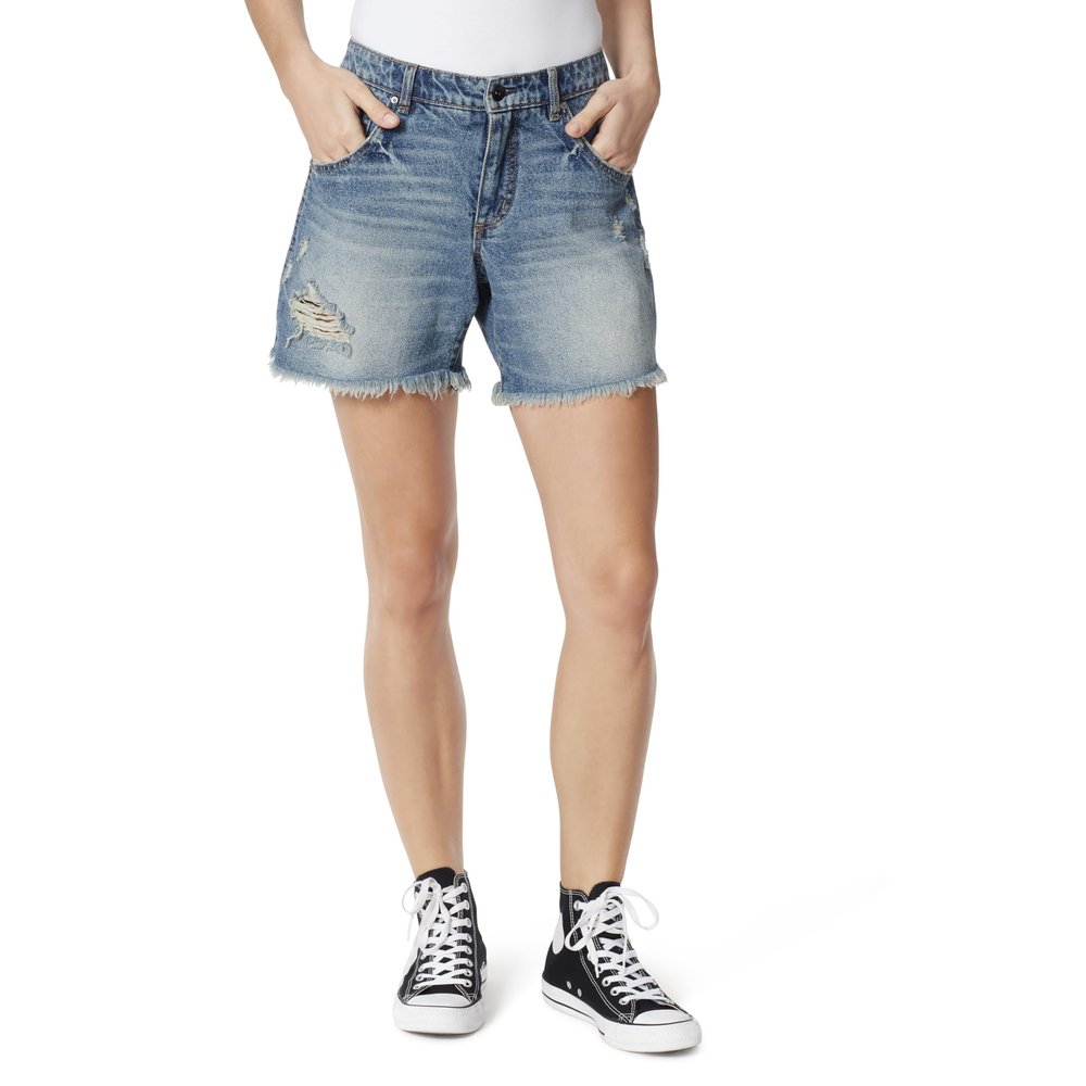 FRAYED Jeans Women's Mid Rise Midi Denim Short Standard
