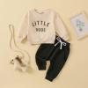 Covvoliy Toddler Newborn Baby Boy Outfit Long Sleeve Little Dude Print Sweatshirt Top Long Pants Infant Fall Winter 2PCS (Apricot, 18-24 Months) view 2