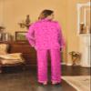 Ekouaer Womens Satin Pajama Set Classic Pattern Silky Pj Sets Button Down Sleepwear Loungewear,X-Large,Rose leopard view 4