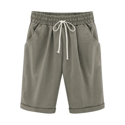 NineFit Basics Bermuda Shorts for Women Knee Length Plus Size Drawstring Shorts Elastic Waist Summer Beach Shorts Vacation Outfits, 3X-Large, Gray Gray Gray