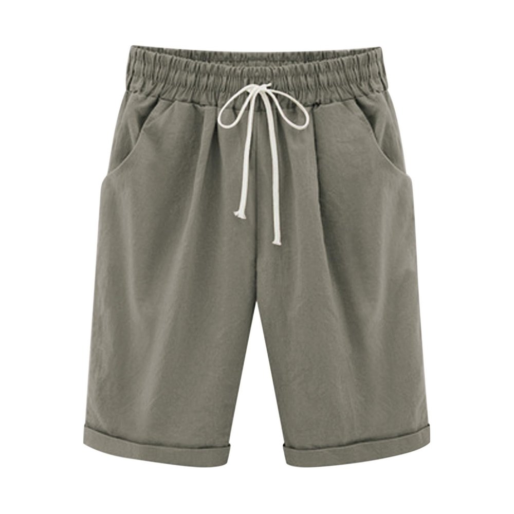 NineFit Basics Bermuda Shorts for Women Knee Length Plus Size Drawstring Shorts Elastic Waist Summer Beach Shorts Vacation Outfits, 3X-Large, Gray Gray Gray