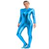 Linjinx Women's Shiny Metallic Unitard Turtleneck Long Sleeve Zentai Suit Catsuit Jumpsuit Dancewear Sky Blue Large view 3