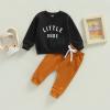 Covvoliy Toddler Newborn Baby Boy Outfit Long Sleeve Little Dude Print Sweatshirt Top Long Pants Infant Fall Winter 2PCS (Black, 18-24 Months) view 2