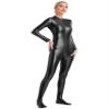 Linjinx Women's Shiny Metallic Unitard Turtleneck Long Sleeve Zentai Suit Catsuit Jumpsuit Dancewear Black Medium view 2