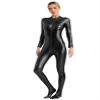 Linjinx Women's Shiny Metallic Unitard Turtleneck Long Sleeve Zentai Suit Catsuit Jumpsuit Dancewear Black Medium view 3