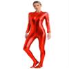 Linjinx Women's Shiny Metallic Unitard Turtleneck Long Sleeve Zentai Suit Catsuit Jumpsuit Dancewear Red Medium view 3
