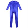 Linjinx Women's Shiny Metallic Unitard Turtleneck Long Sleeve Zentai Suit Catsuit Jumpsuit Dancewear Blue Medium view 4