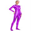 Linjinx Women's Shiny Metallic Unitard Turtleneck Long Sleeve Zentai Suit Catsuit Jumpsuit Dancewear Purple Medium view 2