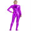 Linjinx Women's Shiny Metallic Unitard Turtleneck Long Sleeve Zentai Suit Catsuit Jumpsuit Dancewear Purple Medium view 4