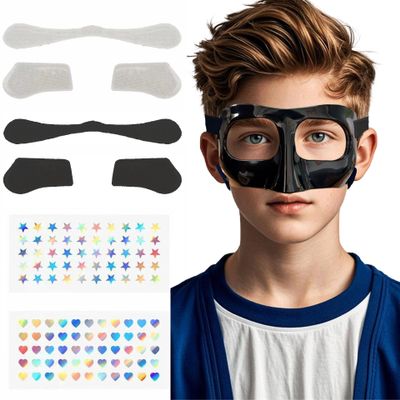WALKEREN WR01A Kids Nose Guard for Broken Nose Girls Boys Adjustable Basketball Soccer Sports Face Mask with Foam Padding and Stickers for Youth Teens (All Black)