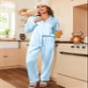 Ekouaer Womens Satin Pajama Set Classic Pattern Silky Pj Sets Button Down Sleepwear Loungewear,XX-Large,Blue stripes view 2