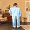Ekouaer Womens Satin Pajama Set Classic Pattern Silky Pj Sets Button Down Sleepwear Loungewear,XX-Large,Blue stripes view 4