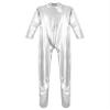 Linjinx Women's Shiny Metallic Unitard Turtleneck Long Sleeve Zentai Suit Catsuit Jumpsuit Dancewear Silver Large view 4