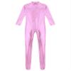 Linjinx Women's Shiny Metallic Unitard Turtleneck Long Sleeve Zentai Suit Catsuit Jumpsuit Dancewear Pink Medium view 3