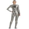 Linjinx Women's Shiny Metallic Unitard Turtleneck Long Sleeve Zentai Suit Catsuit Jumpsuit Dancewear Grey X-Large view 3