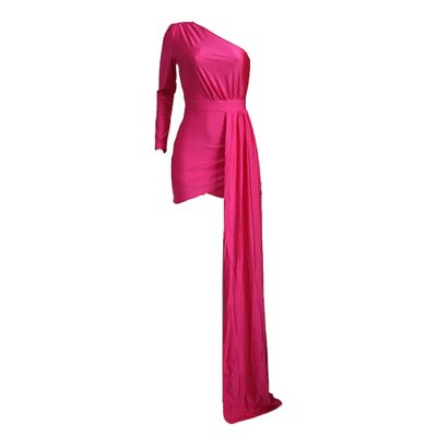 Womens Sexy Bodycon Dress One Shoulder Twist Ruched Long Midi Club Party Dress High Low Asymmetrical Hem Cocktail Dress (Medium,Wine Red)