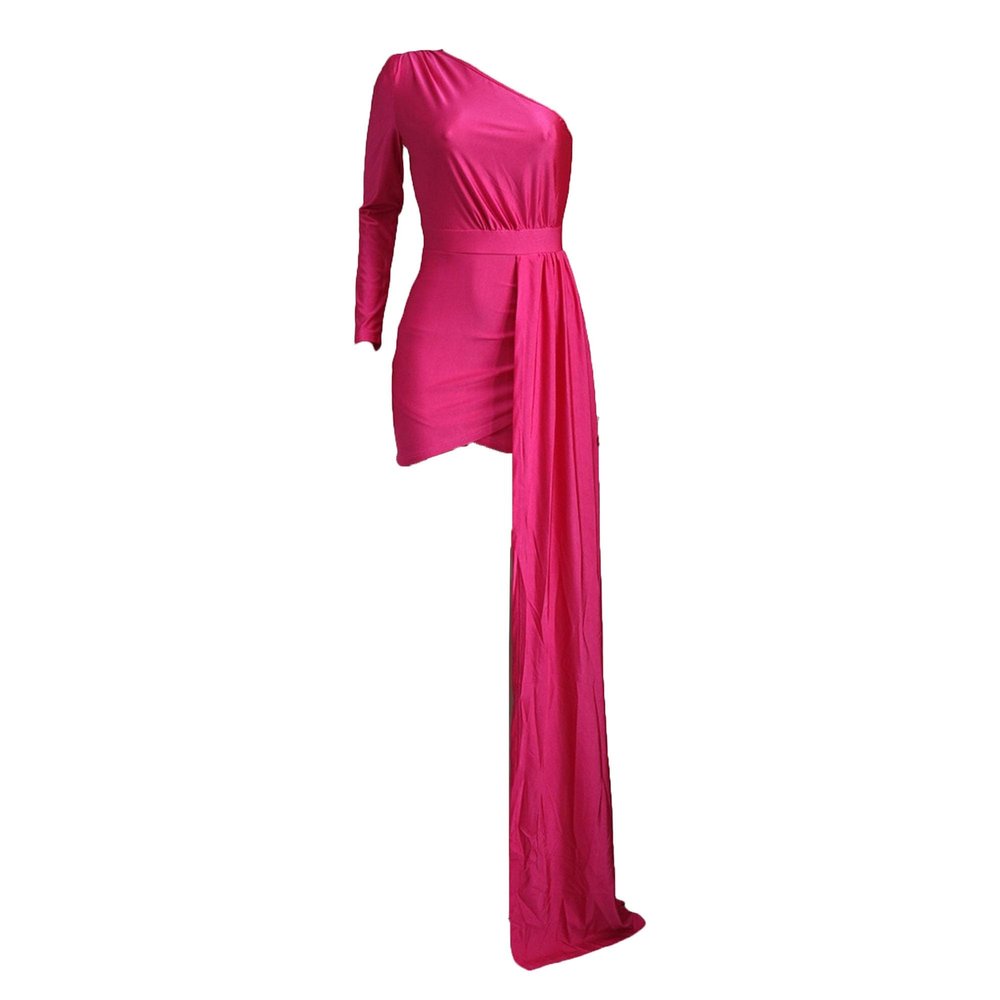Womens Sexy Bodycon Dress One Shoulder Twist Ruched Long Midi Club Party Dress High Low Asymmetrical Hem Cocktail Dress (Medium,Wine Red)