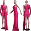 Womens Sexy Bodycon Dress One Shoulder Twist Ruched Long Midi Club Party Dress High Low Asymmetrical Hem Cocktail Dress (Medium,Wine Red) view 2