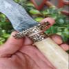 Custom Handmade Damascus Steel Hunting Knife, 216+ Layers, Zigzag Dagger Fixed Blade, Brass with Camel Bone Handle, Camping Knife view 2