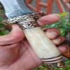Custom Handmade Damascus Steel Hunting Knife, 216+ Layers, Zigzag Dagger Fixed Blade, Brass with Camel Bone Handle, Camping Knife view 4