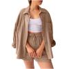 Generic 2 Piece Sets for Women Summer Loose Fit Long Sleeve Blouse Shirts With Shorts Plus Size Thin Trendy Lounge Shirts Short Sets Early Deals, Medium, Khaki view 1