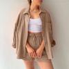 Generic 2 Piece Sets for Women Summer Loose Fit Long Sleeve Blouse Shirts With Shorts Plus Size Thin Trendy Lounge Shirts Short Sets Early Deals, Medium, Khaki view 3